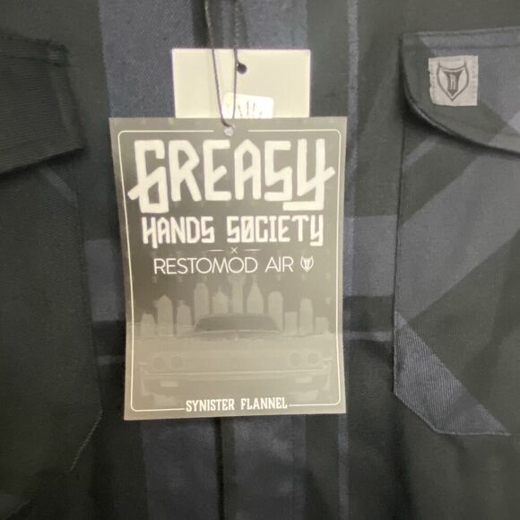 Greasy Hands Society Mens Navy Blue & Black Button Up Flannel Shirt 2XLT Tall - Picture 8 of 9